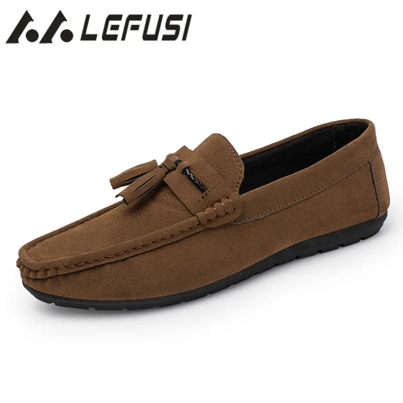 Men Leather Shoes Suede Loafers Shoes Breathable Soft Round Head Flat Slip-On Outdoor Moccasins Peas Casual Shoes Driving Shoes (6)