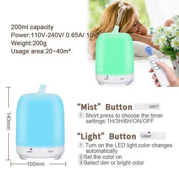 

aroma diffusers 200ml essential oil diffuser Air humidifier with remote control cool maker ultrasonic mist fogger