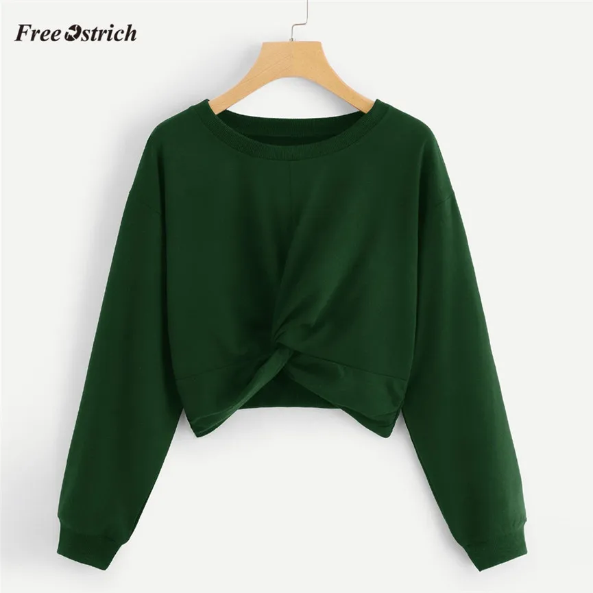 Free Ostrich Winter Women Sweatshirt Short Knotted Pullovers Full Sleeve O-Neck Loose Sweatshirt Jumper Sweats Warm Tops de18