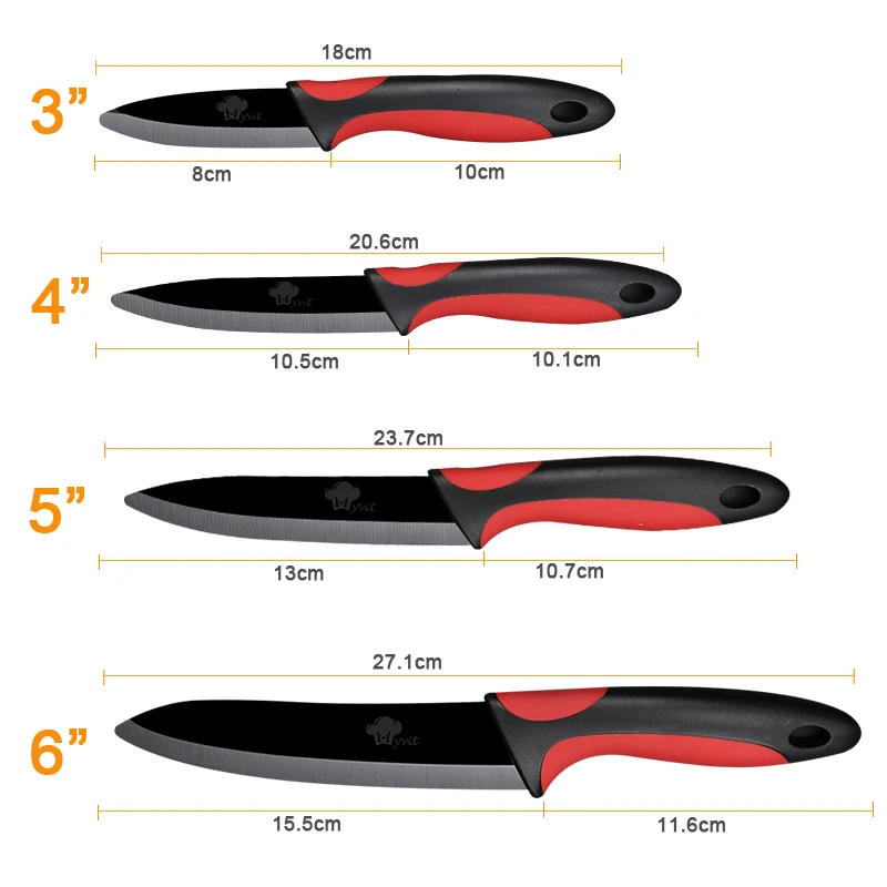 Фирменные кухонные ножи Myvit, 3 дюйма, для очистки овощей, 4 дюйма, 5 дюймов, для нарезки, 6 дюймов, нож шеф-повара+ Овощечистка+ держатель, керамический нож, Черное лезвие, кухонные ножи