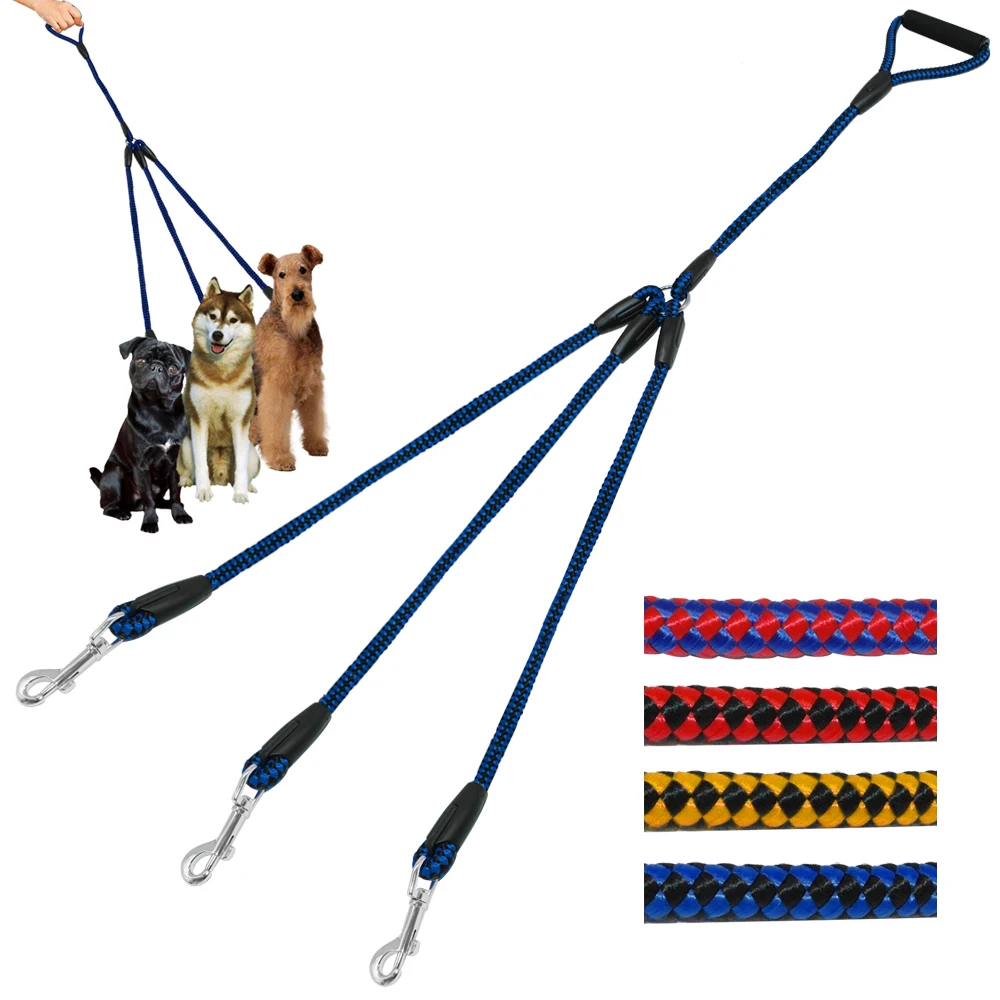 

Nylon Dog Leash Coupler 3 Way Dog Leash No-Tangle Triple Pet Lead Fit For Walking Three Dogs