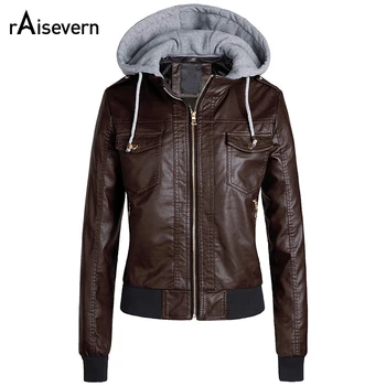 

Raisevern Winter Women Hoodies Zipper Lether Jacket 2019 New New Women's Jacket Hooded Detachable Zipper Short Casual Jacket