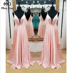 2018 розовое ТРАПЕЦИЕВИДНОЕ Вечерние платья шифон бретельках глубокий v-образным вырезом платье для выпускного вечера для подростков Для