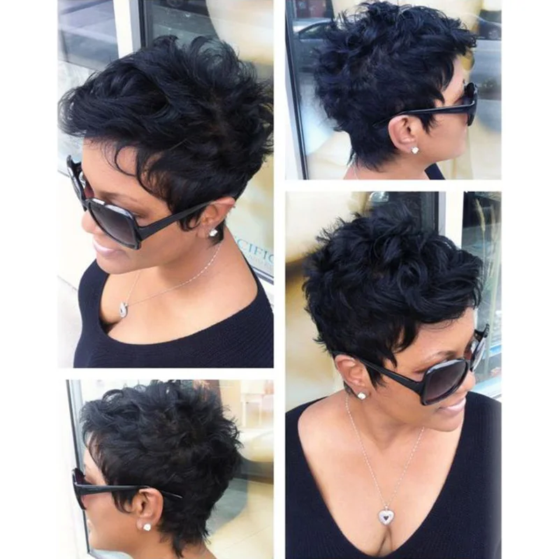 Short Wavy wig natural hair For Women Short Black wig 
