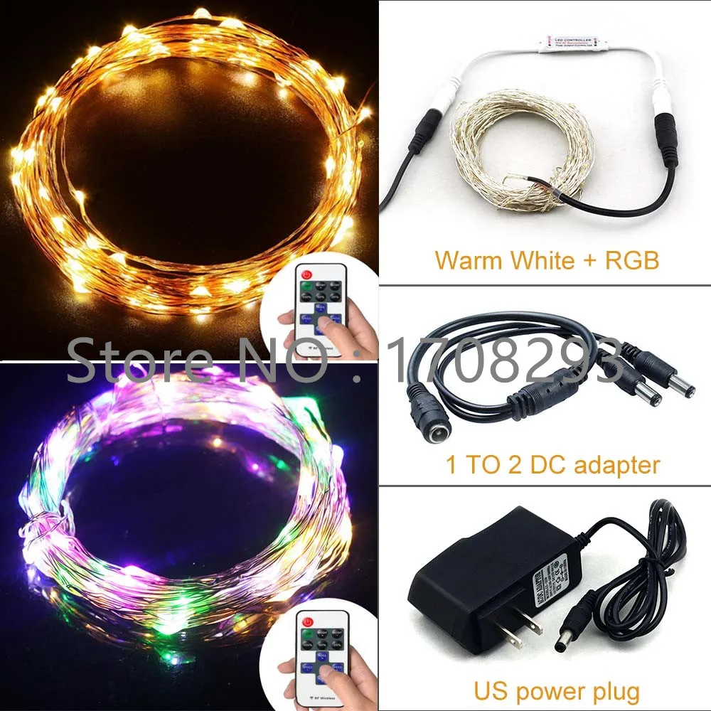 EU 12V Starry Fairy Lights With 100 Micro LED 10m Silver Wire Controller+Adapter 