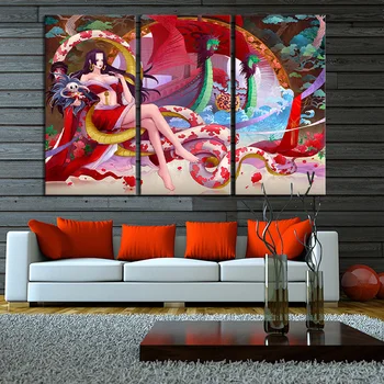 

3 Panels Anime One Piece Boa Hancock Poster Wall Sticker Anime Figure Wall Art Painting Home Decor Wall Hanging Picture for Gift