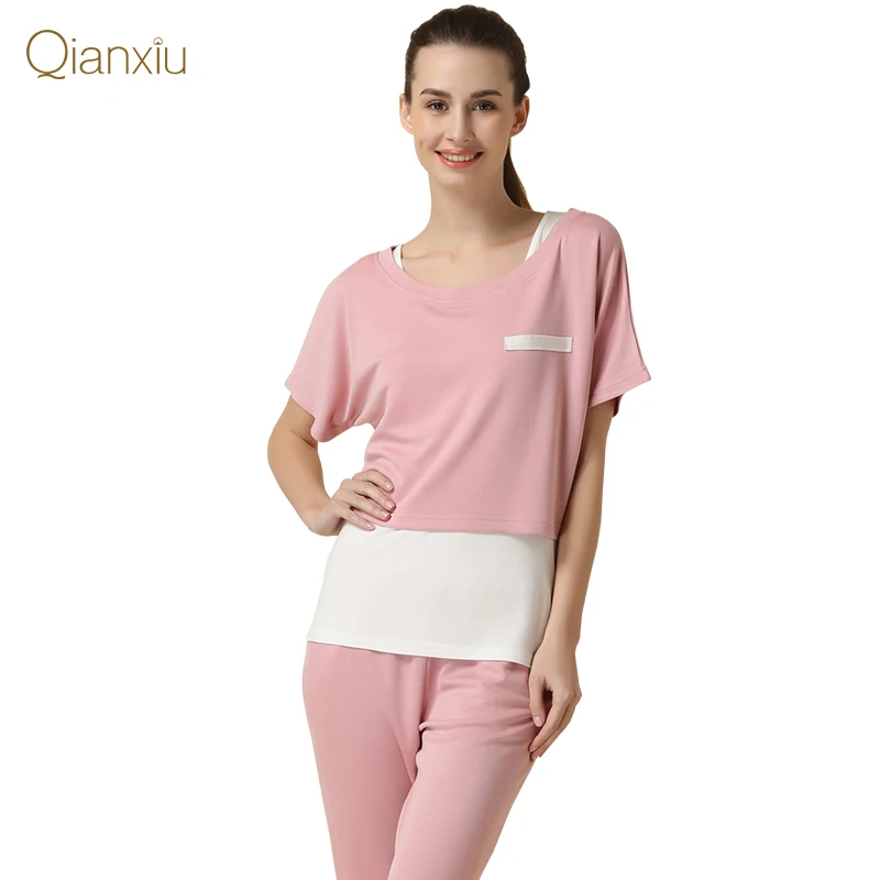 

2019 Summer home Pijamas Women Casual pajama sets Women Casual three-piece sets Ladies t shirt +vest +half pants Sleepwear suit