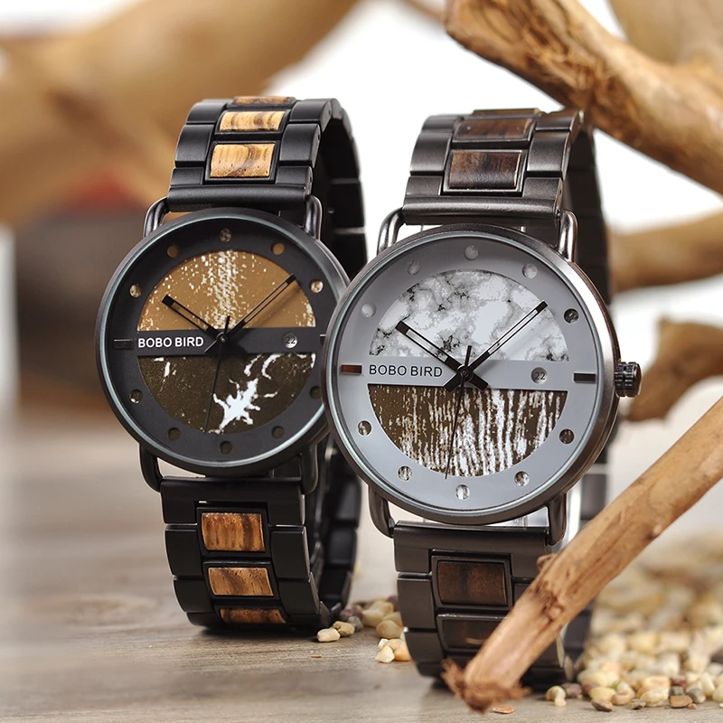 zegarki militarne Men Wood Watch Metal Quartz Watch with Date Display Male relogios masculino