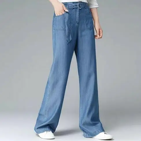 Verano otoño primavera mujer pantalones vaqueros pierna ancha Tencel Jeans  Mujer encaje hasta cintura alta Vintage cinturón DF200|Pantalones y  pantalones capri| - AliExpress