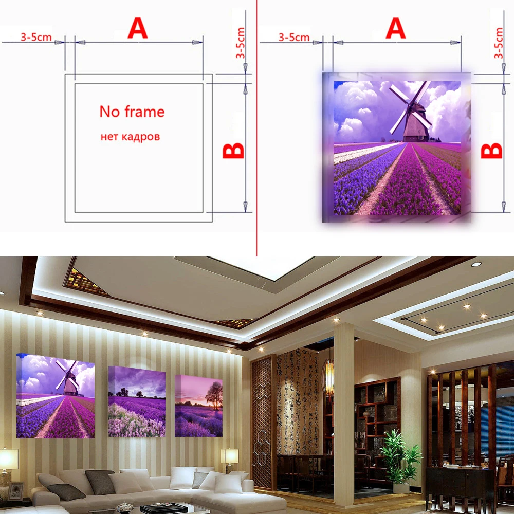 3 панели на холсте с принтом лаванды без рамки|decoration for living room|art picturescanvas painting |
