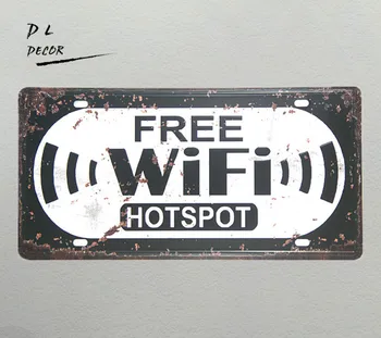 

DL-"FREE WIFI" HOTSPOT License plate Vintage Tin sign shabby chic COFFEE SHOP PUB wall decals