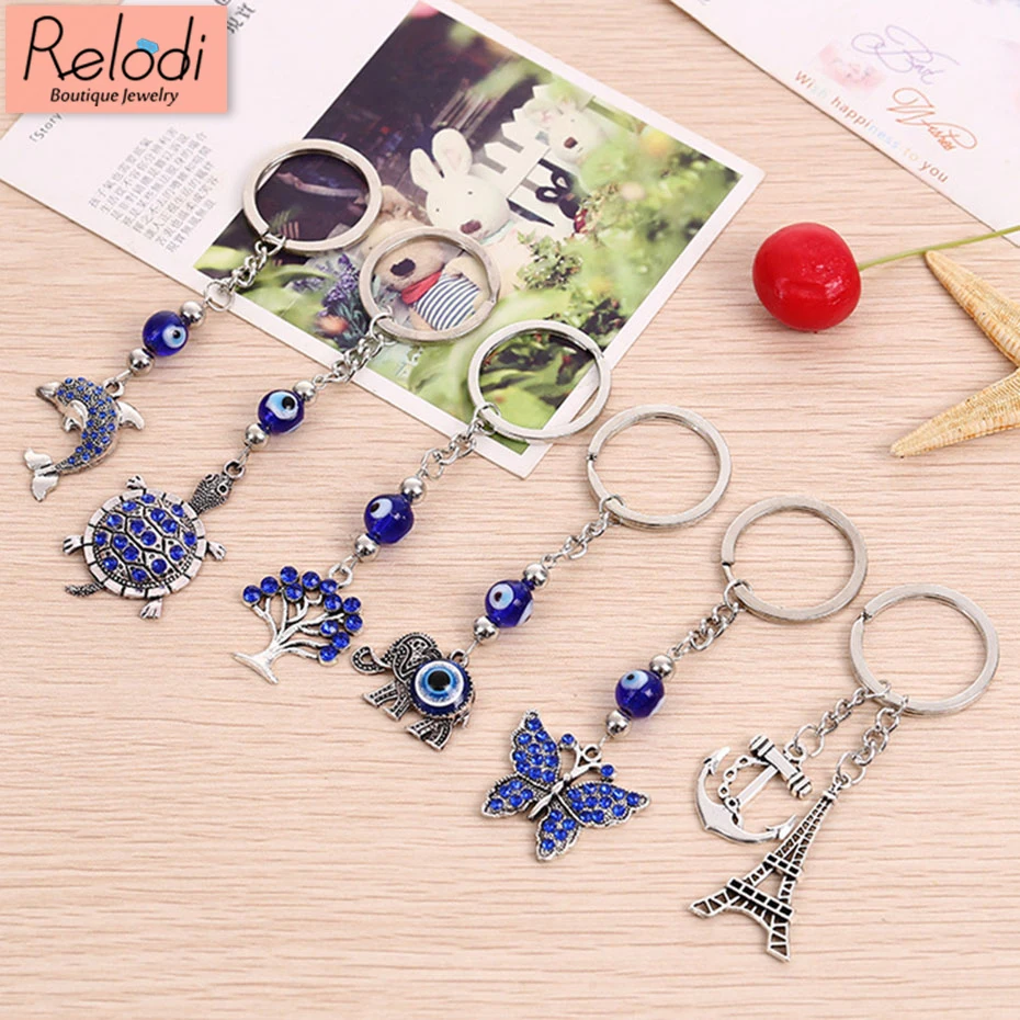 

Turkish Blue Evil Eye Butterfly Elephant Keychain Dolphin Turtle Shape Car Key Chain for Woman Jewelry Gift SP1866