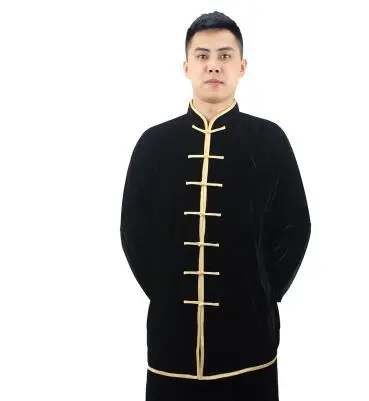 Black Yellow Edge Зимние кофточки с длинными рукавами одежда для кунг-фу форменная одежда для боевых искусств Тай Чи костюмы для выступлений на сцене костюм кунг-фу, теплая одежда - Цвет: Black Yellow Edge