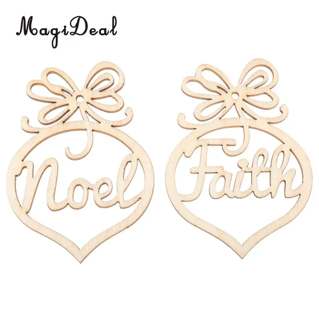 MagiDeal Beautiful Set of 6Pcs Wooden MDF Faith Noel Tags With String DIY Craft  for Christmas Garlands Scrapbooking Decoration
