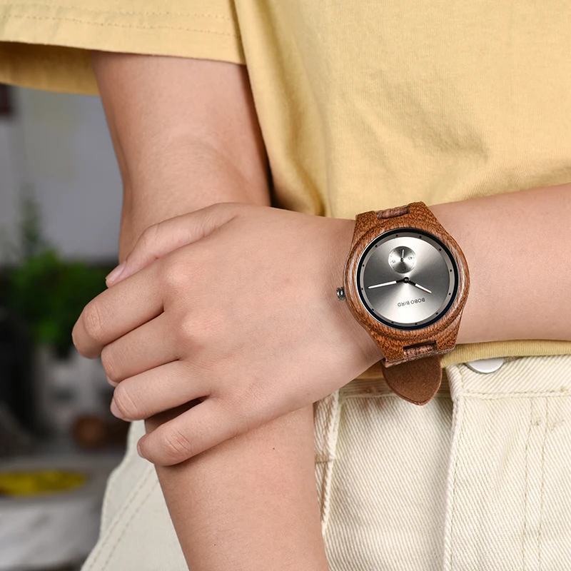 BOBO BIRD Brand Wood Watch Men Women Unique Second Dial Quartz Movement Timepiece Dropshipping L-Q24