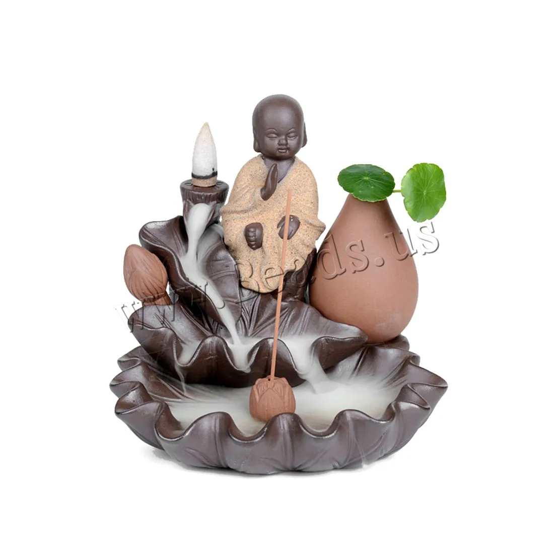 Backflow Incense Burner Little Monk Smoke Waterfall Incense Holder Lotus Flower Incense Censer Use In Home Office Teahouse