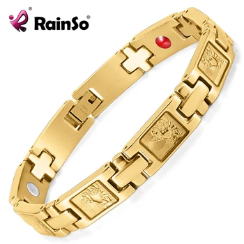 

Rainso Gold buddha Stainless Steel Charm Bracelets & Bangles Magnetic Bio Healthy Bracelets For Men OSB-372GJB