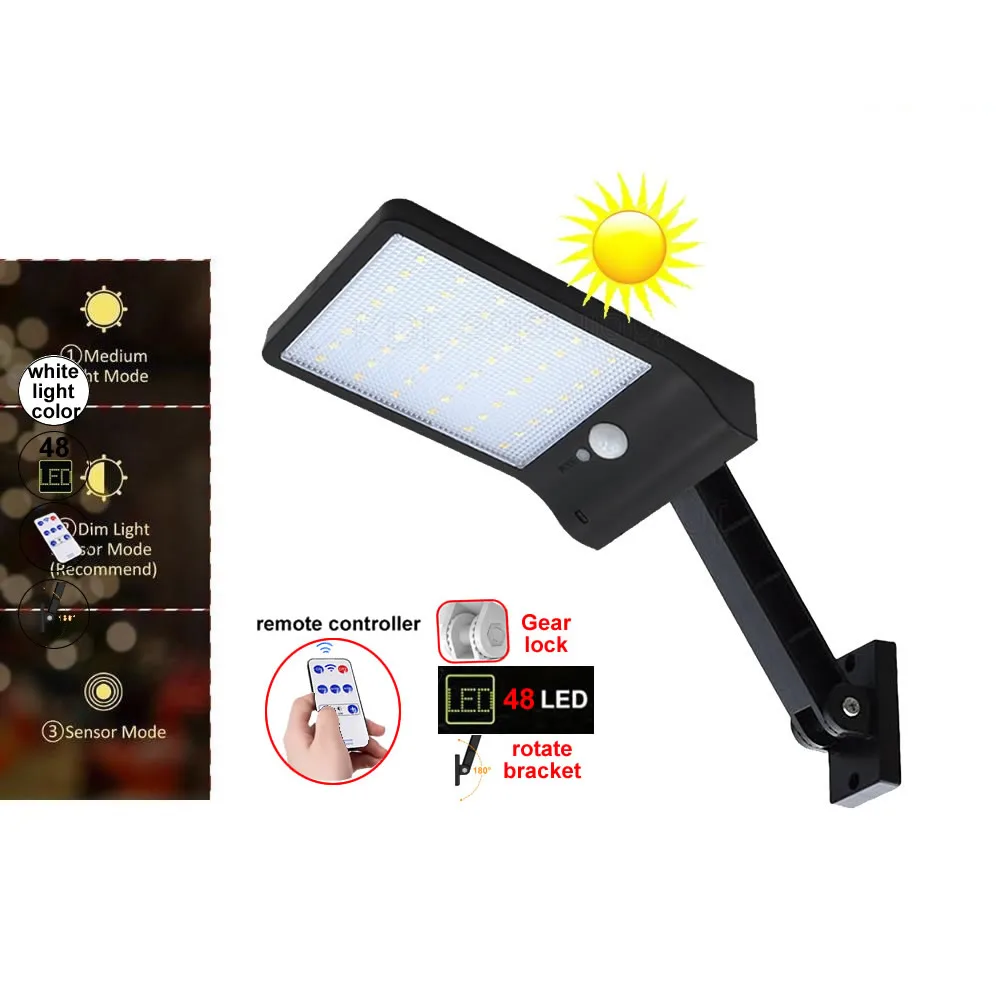 48 LED remote control Solar Lamp Outdoor Led Light Wall Street Garden Security PIR Motion Sensor Powered Lampada Waterpro | Освещение