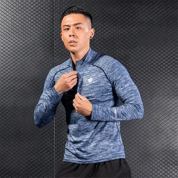 

Mens Gym Jacket Fitness Shirt Running Standing Collar Zipper Sport Shirt Quick Dry Long Sleeve Fitness Workout TShirt Sportswear