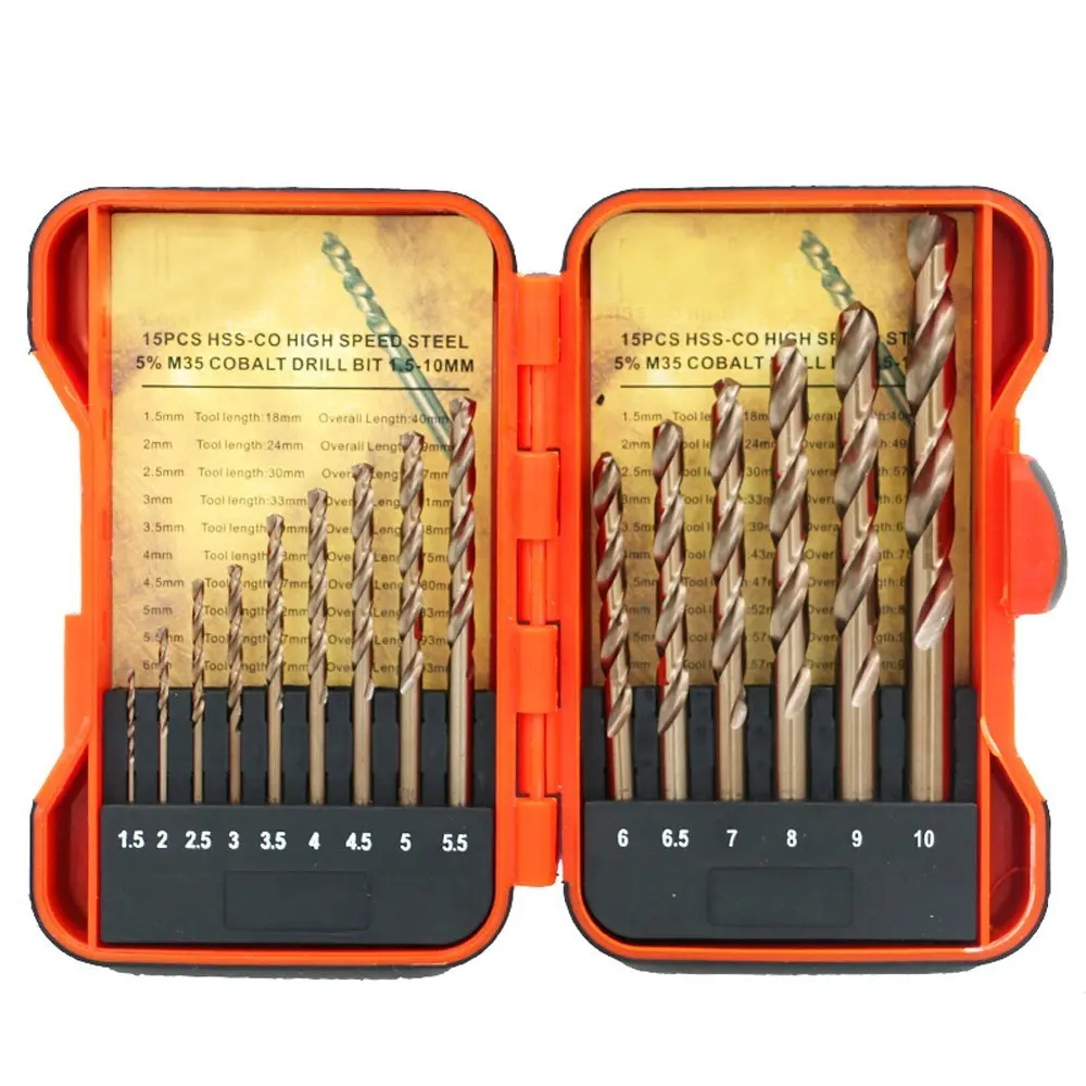 Migiwata 15 Piece Metric M35 Cobalt HSS Drill Bit Kit with Straight