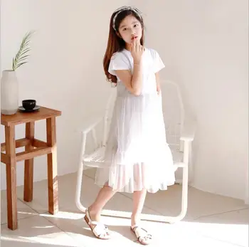 

2019 Korean style girls patchwork dress summer fashion cotton voile girls dresses 3-8t B660