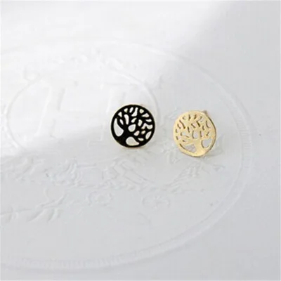 

Classic Tiny Tree Of Life Earrings Studs Piercing Round Life Tree Earrings For Women Handmade Hollow Jewelry Gold Silver Color