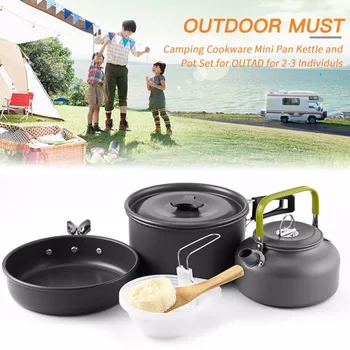 

Camping Cookware Mini Pot Pans Kettle Bowls Non-stick Set Hiking Backpacking Picnic Cutlery Utensils Trekking Travel