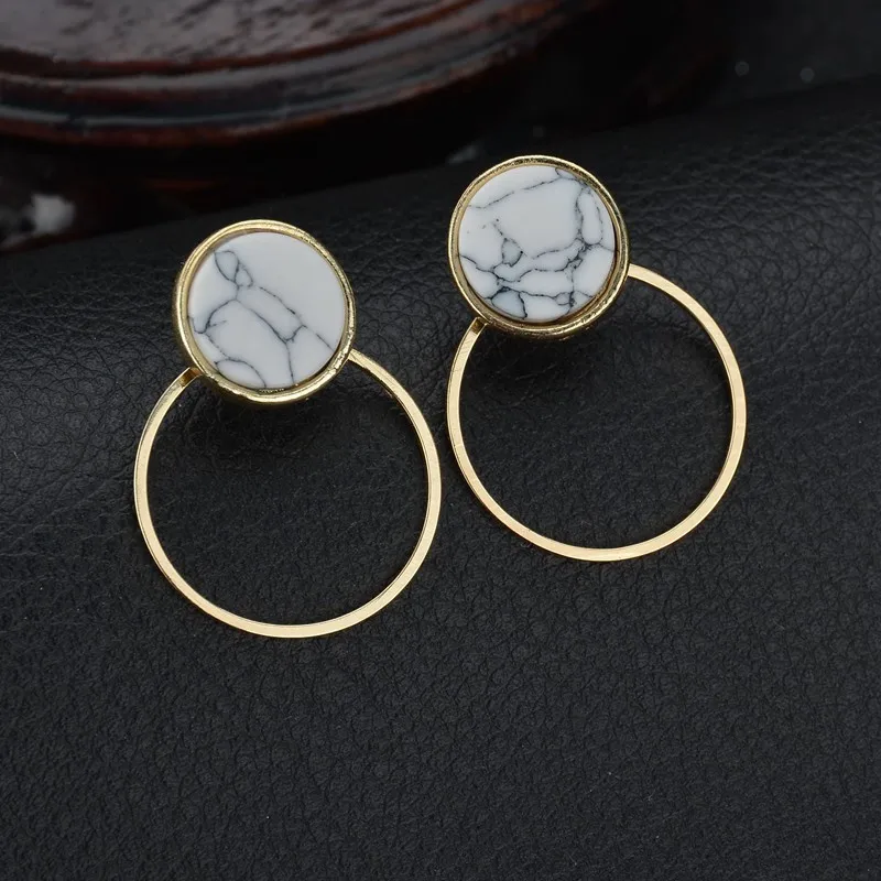 

New Arrival Punk Design Fashion Square Triangle Round Geometric Faux Stone Stud Earring For Women Party Ear Jewelry
