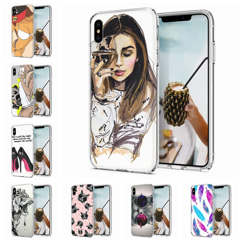 Мягкий чехол для iPhone X XS XR чехлы из ТПУ цветной панда кот разноцветный дизайн Fundas