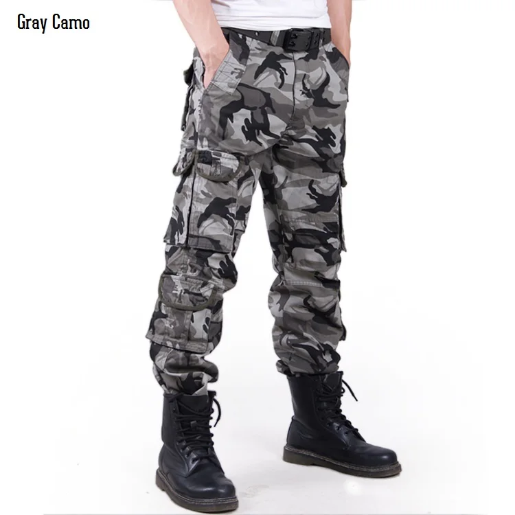 Мужские повседневные тактические камуфляжные брюки-карго с камуфляжным рисунком, армейские брюки, модные хлопковые рабочие Модные Военные Брюки с карманами - Цвет: Gray Camo
