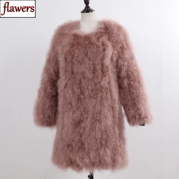 

New Arrival Fashion Lady Knitted Real Ostrich Fur Coats Women Winter Natural Ostrich Fur Jackets Long Style Real Fur Outerwears