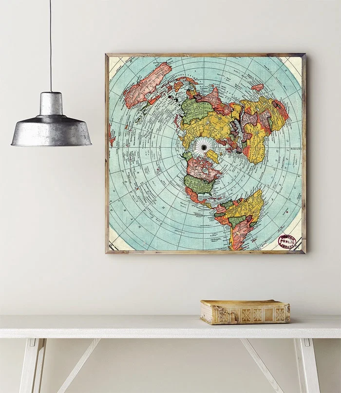 

Flat Earth Map Gleason's Art Canvas Fabric Poster Prints Home Wall Decor Painting