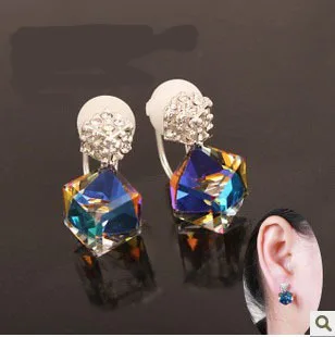 

Hot Korean jewelry clip crystal earrings earings hypoallergenic square cushion without pierced ear clip,clip-on earrings in ears
