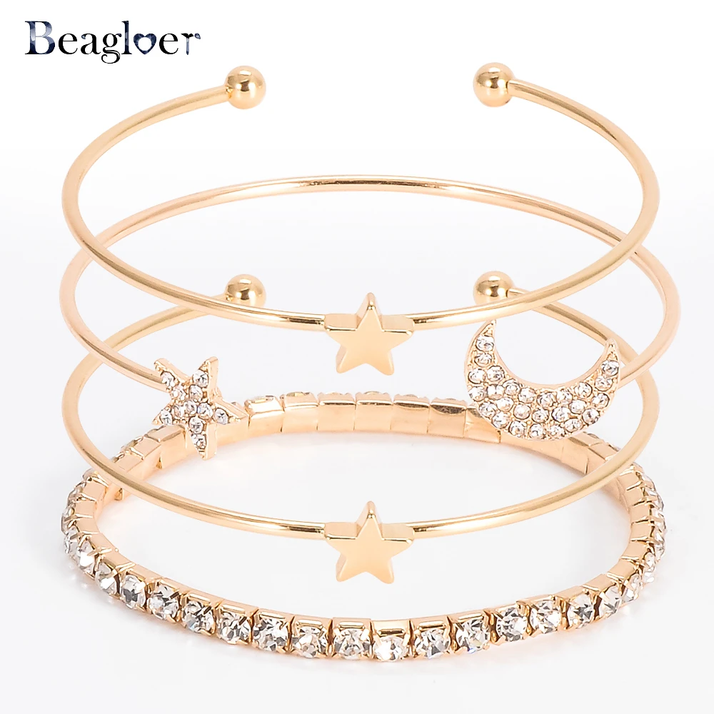 Beagloer золото Цвет Ясно CZ 4 шт./компл. Шарм Браслеты и браслеты для Для женщин звезда