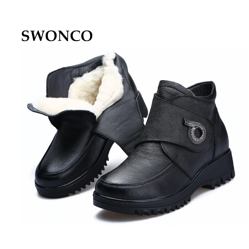 SWONCO/зимние ботинки на меху из шерсти; женская обувь из натуральной кожи; женские ботильоны; зимняя обувь на платформе года; женская обувь с Плюшевым Мехом; Bota Femme
