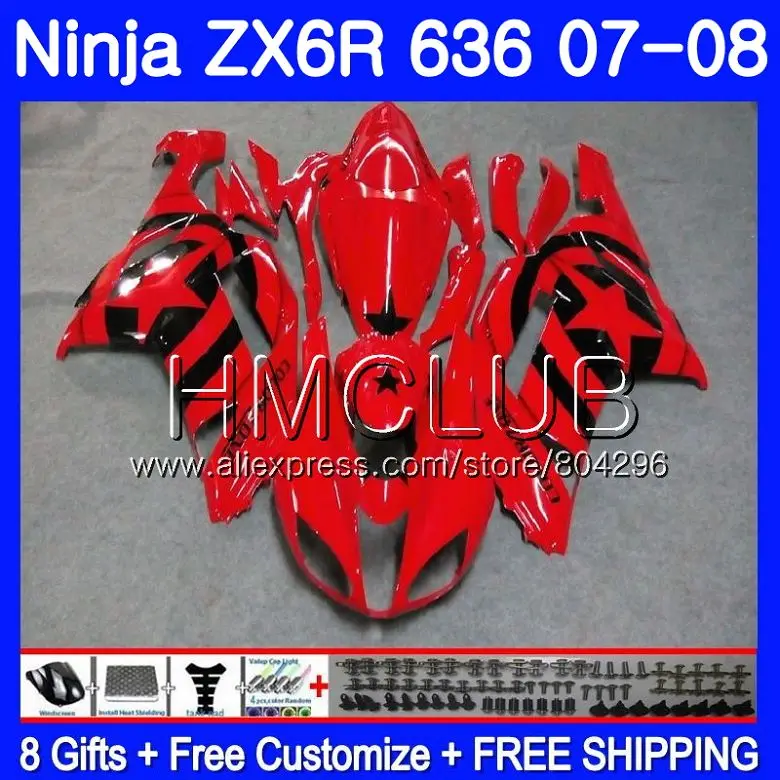 

Body For KAWASAKI NINJA ZX 6R 6 R 600CC ZX-636 ZX636 07 08 16HM.9 ZX600 ZX6R 07 08 ZX 636 ZX-6R 2007 2008 Fairing Red Stars blk