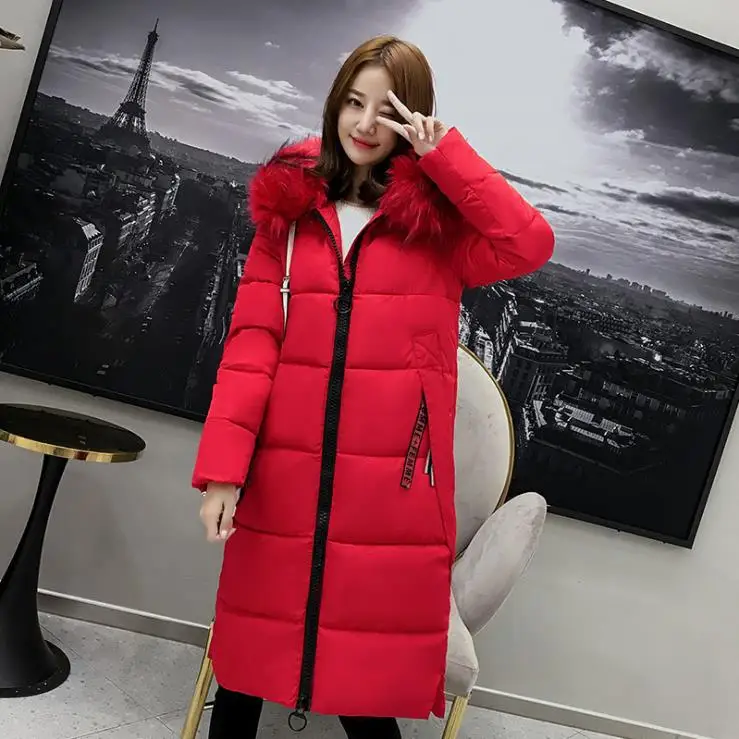 Зимняя женская куртка, Женская Большая Меховая парка с капюшоном, пальто, женская утепленная длинная куртка с хлопковой подкладкой, большие размеры M-4XL, D484 - Цвет: Red