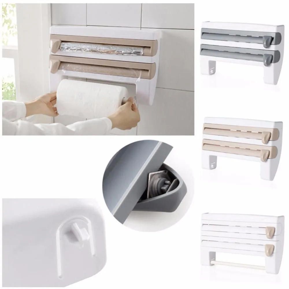 Wall Mounted Kitchen Roll Holders 4 IN 1 Kitchen Roll Holder Dispenser Rack Storage Wall Mounted Roll