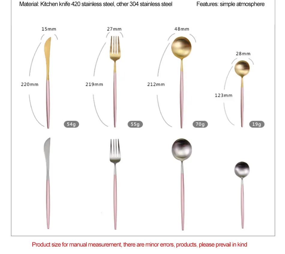 Chic Rose Gold Silver Dinnerware Set Stainless Steel Plating Knife Fork Tableware Cutlery Elegant European Western Food Set (2)