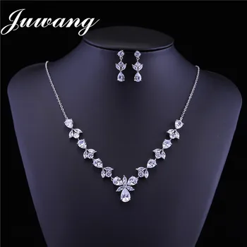 

JUWANG Brand 2018 Cubic Zirconia Butterfly Jewelry Sets Crystal Zircon Flower Necklace and Earring Wedding Bridal Gift