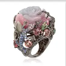 Уникальный цветок розы циркония Anillos лунный камень кольца с животными для женщин Винтаж Мода Черное золото массивные кольца женские ювелирные изделия
