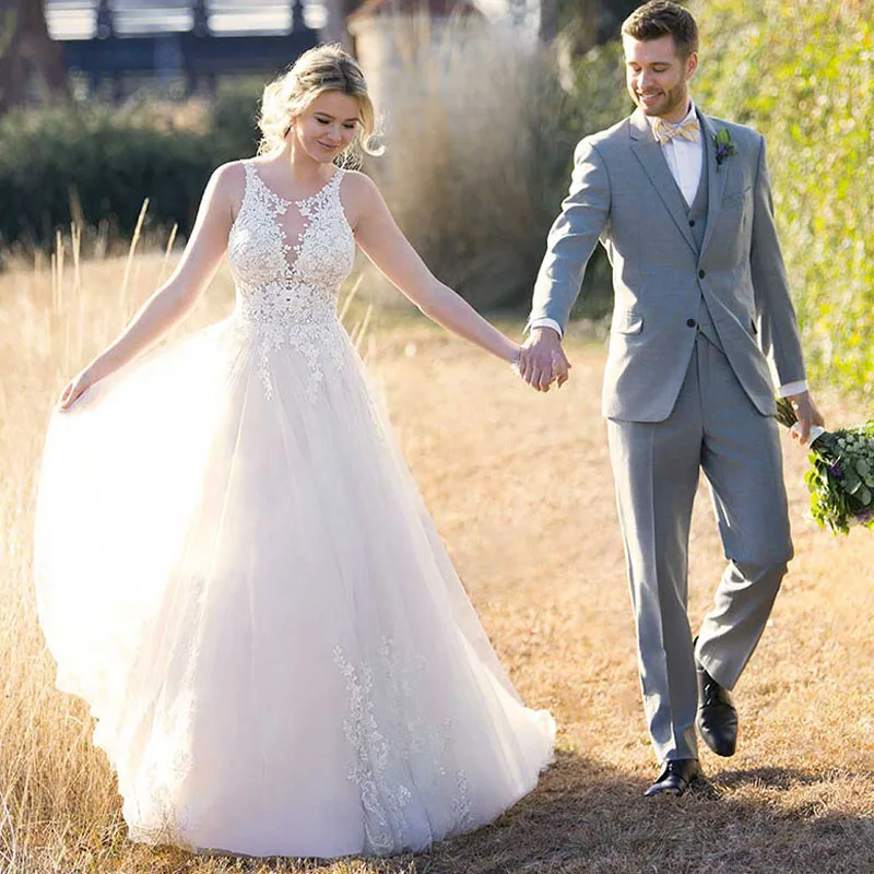 

LORIE Princess Boho Wedding Dresses White Ivory Beach Bridal Dress Cheap Backless Appliques Tulle Lace Wedding Gowns 2019