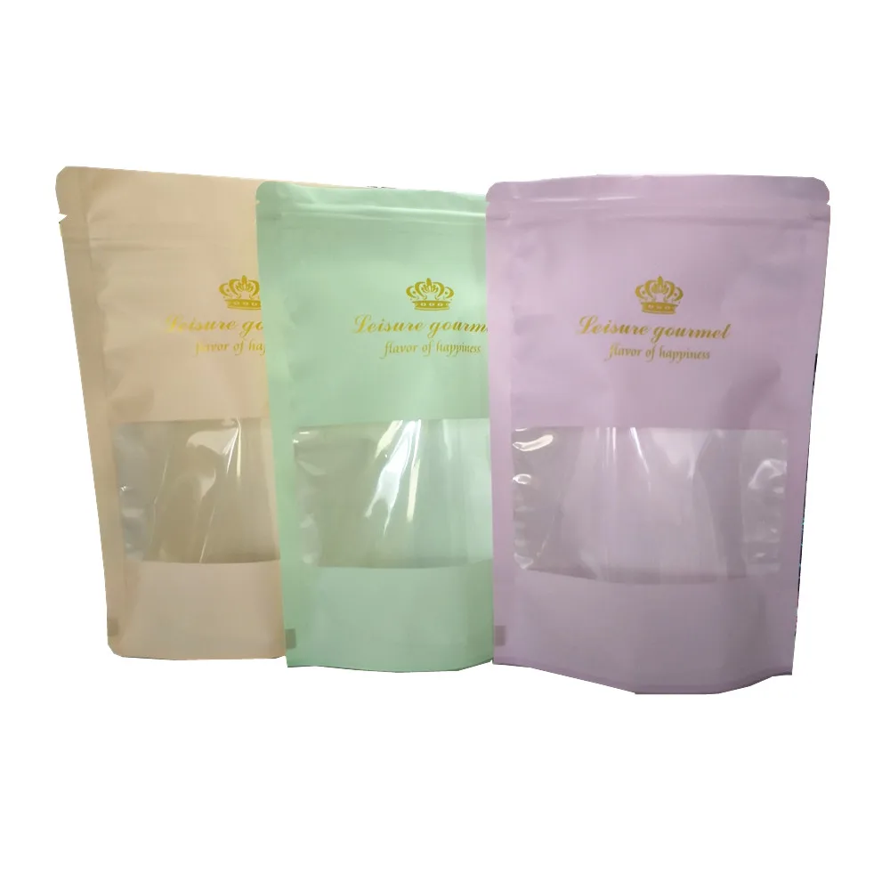 

30Pcs Stand Up Plastic Ziplock Food Storage Bag with Window Self Seal Crown Print Zipper Pouch for Dry Flower Bakery Cookie Pack