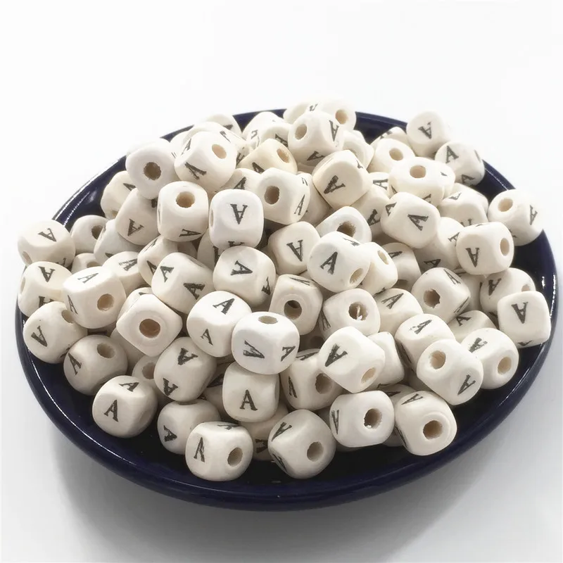 

Chenkai 100pcs 10mm Wooden Alphabet Cube Singel Letters Square Spacer Dice Letter Beads With A Hole Jewelry Finding Mix Letter