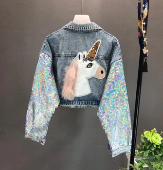

2019 New Spring Autumn Women's Heavy Industry Embroidery Cartoon Pattern Denim Jacket Coats Short Female Student Jacket