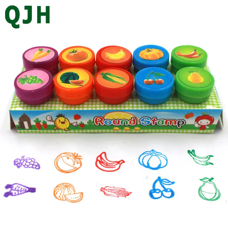 

10pcs/Set Children Toy Stamps Cartoon Animals Fruits Vegetable Kids Seal For Scrapbooking Stamper DIY Painting Photo Album Decor