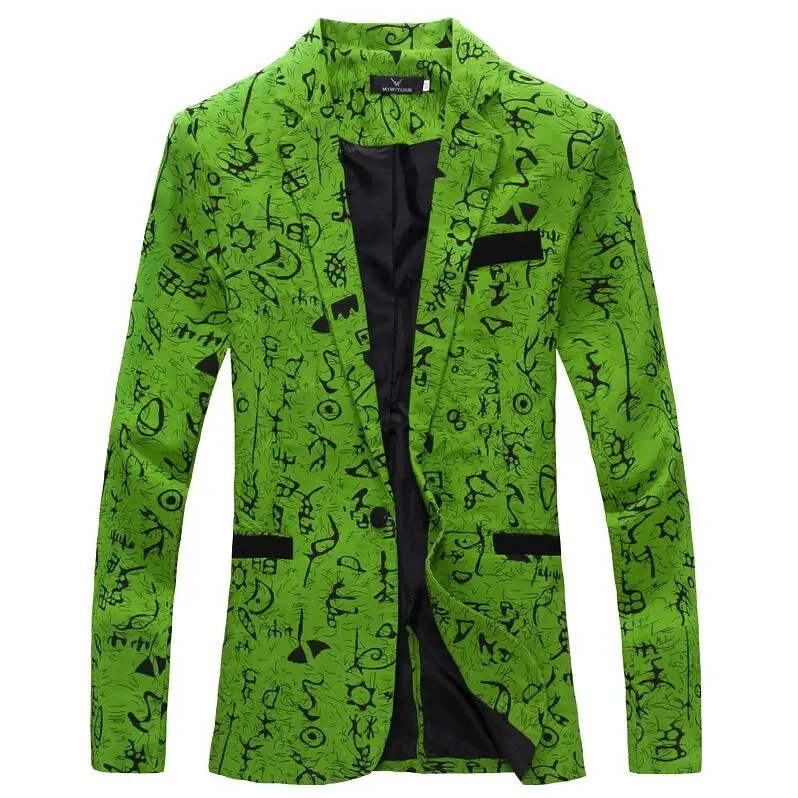 Green Blazer WSGYJ, Мужской Блейзер,, брендовый, мужской пиджак, фанки, Оракул, с принтом, пальто, однобортный, Повседневный, Блейзер, Masculina - Цвет: Green Blazer