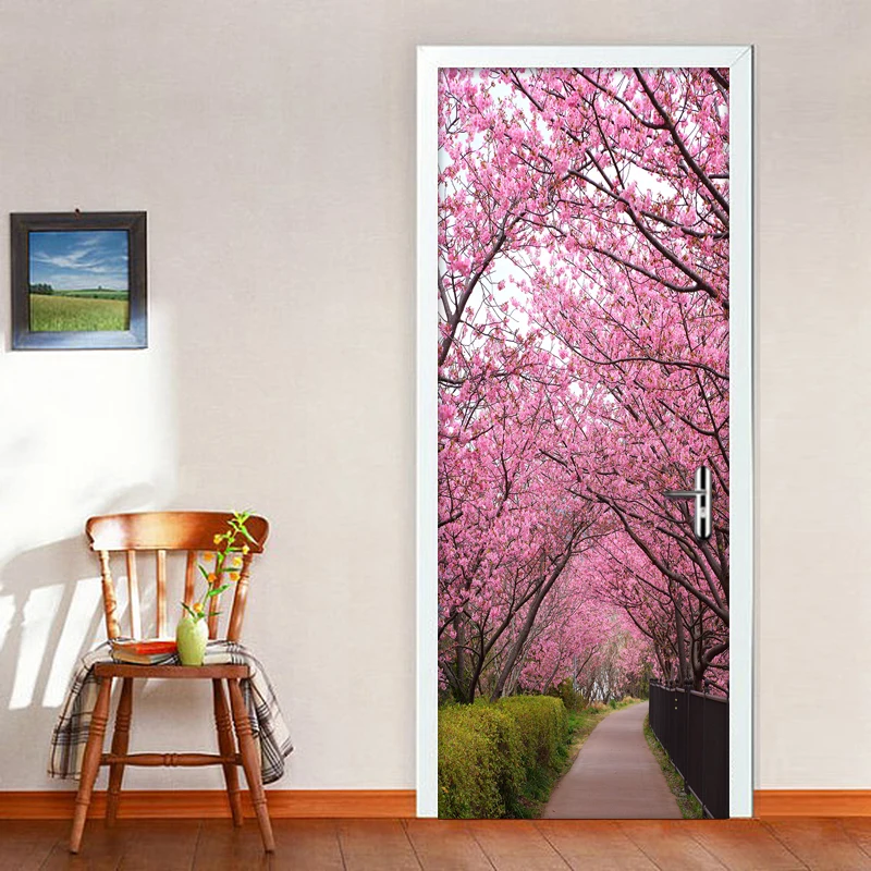 

3D Creative Door Sticker Bedroom Door Renovation Waterproof Self-Adhesive Mural Flower Trees Vinyl Wall Papers Home Decor Decals