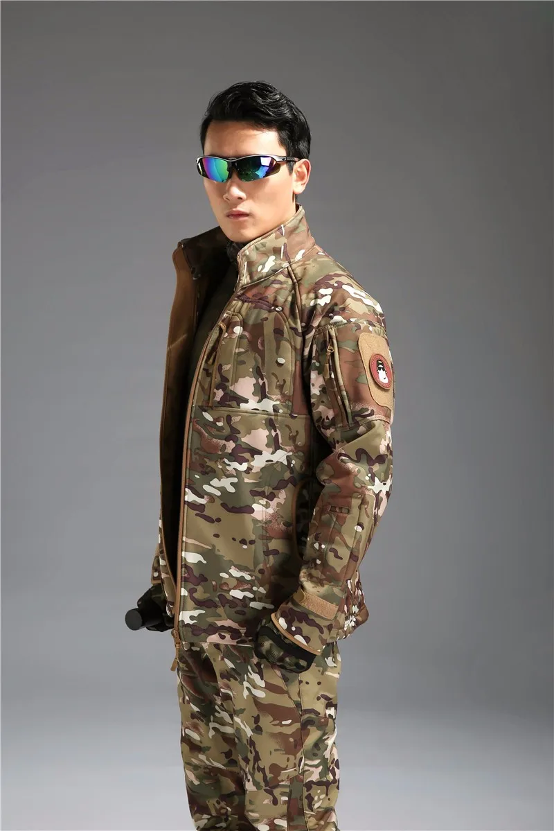 Softshell, gola Stand, Casacos de Lã, Camuflagem do Exército, Moda