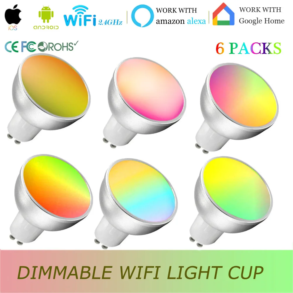 Умная Wifi лампа GU10 RGBW умная Светодиодная голосовое управление прожектором